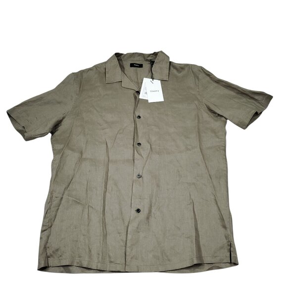 READ Theory Men's Daze Precise Linen Short Sleeve Button Down Shirt Large Green - Picture 1 of 11